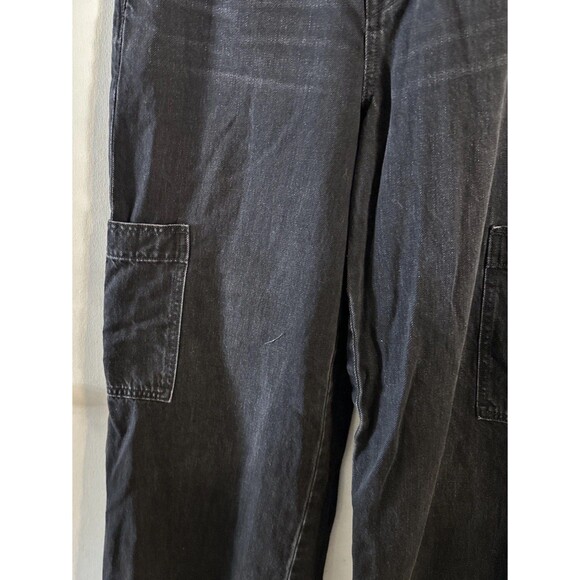 American Eagle Baggy Wide‎ Leg Jeans Womens 4 Black Bootcut Cargo Y2K Hi Rise - Picture 3 of 12